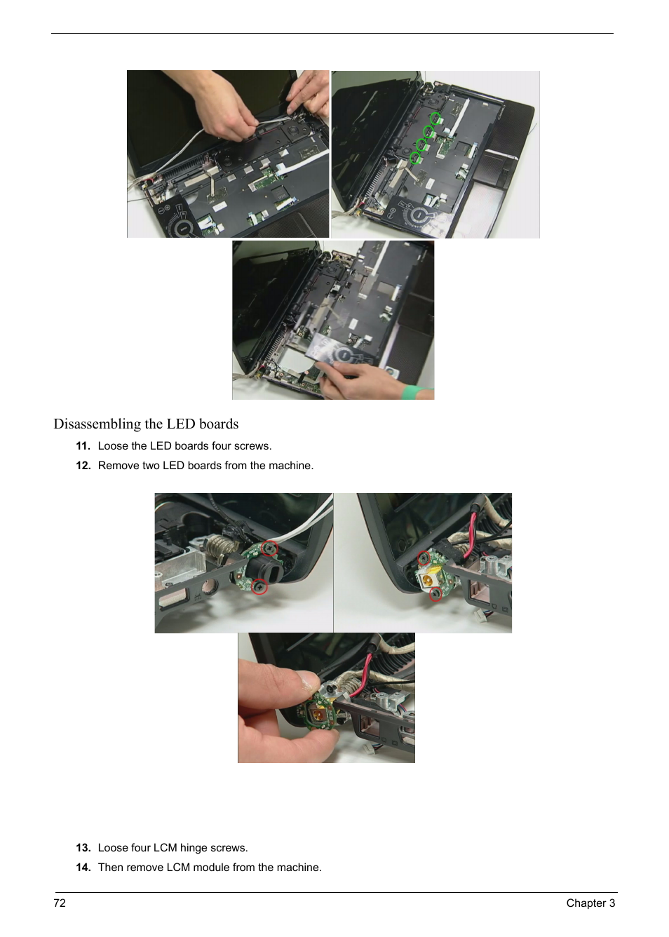 Disassembling the led boards | Acer 6920 User Manual | Page 74 / 124