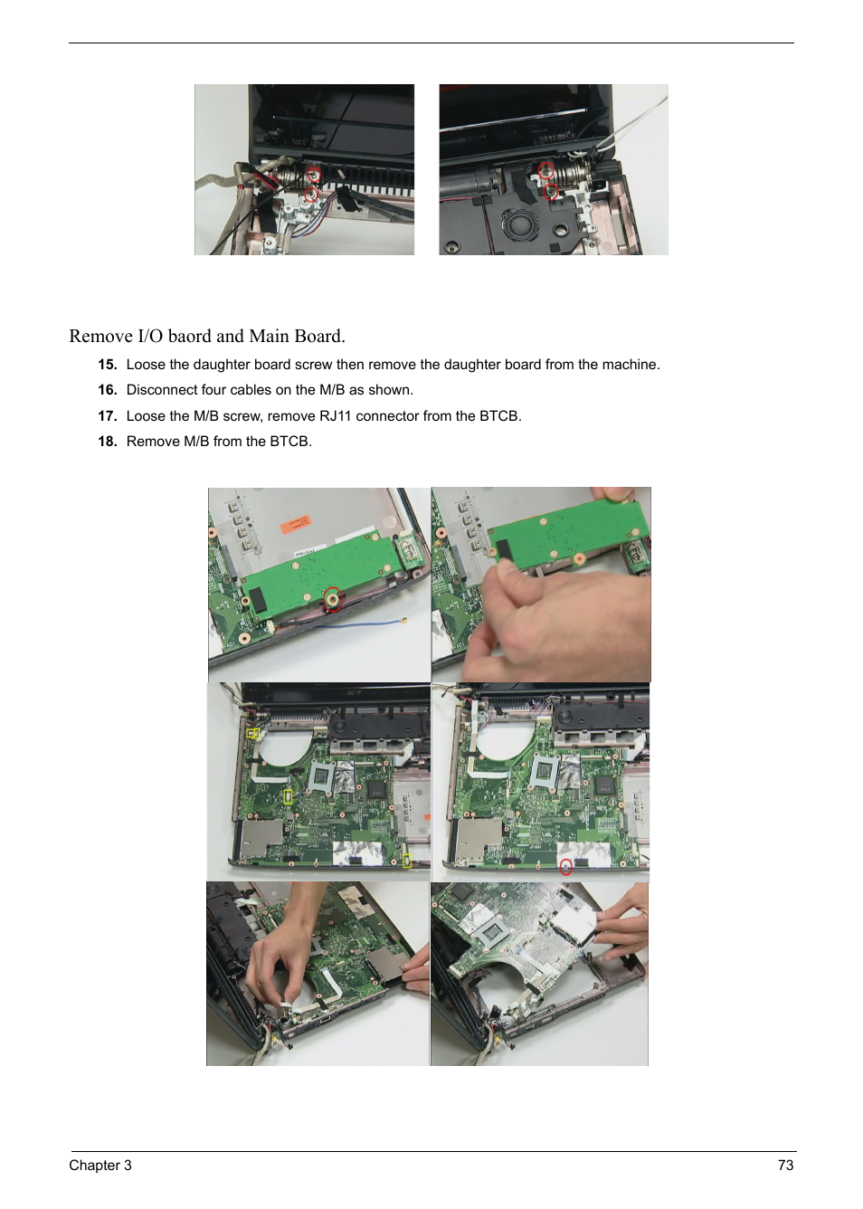 Remove i/o baord and main board | Acer 6920 User Manual | Page 75 / 124