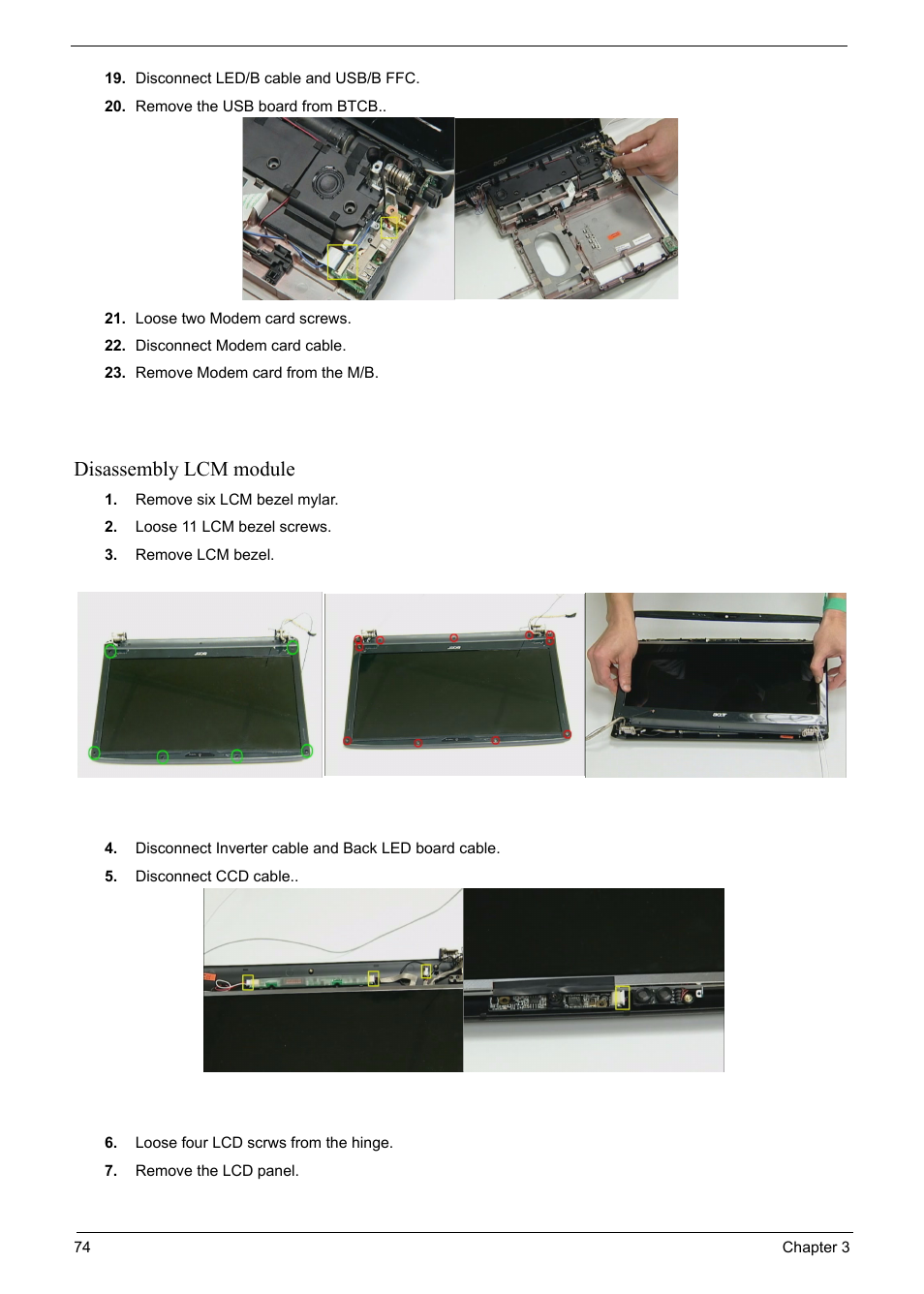 Disassembly lcm module | Acer 6920 User Manual | Page 76 / 124