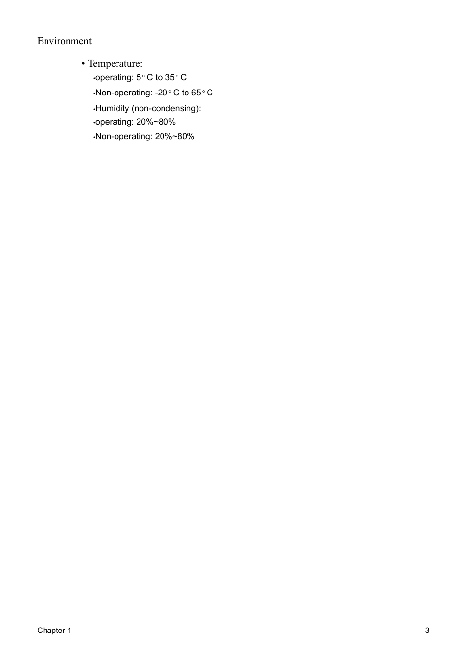 Environment, Temperature | Acer 6920 User Manual | Page 9 / 124