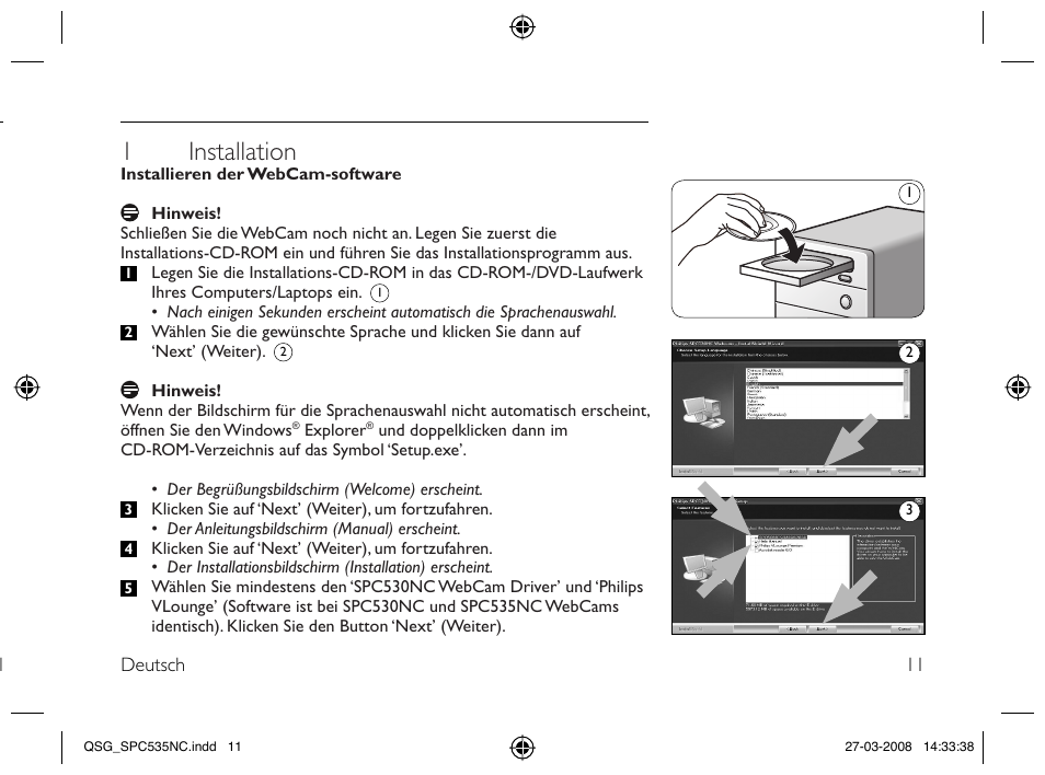 1 installation | Philips Webcam User Manual | Page 11 / 32