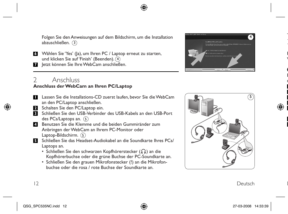 2 anschluss | Philips Webcam User Manual | Page 12 / 32