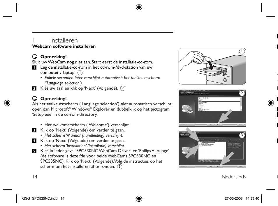 1 installeren | Philips Webcam User Manual | Page 14 / 32