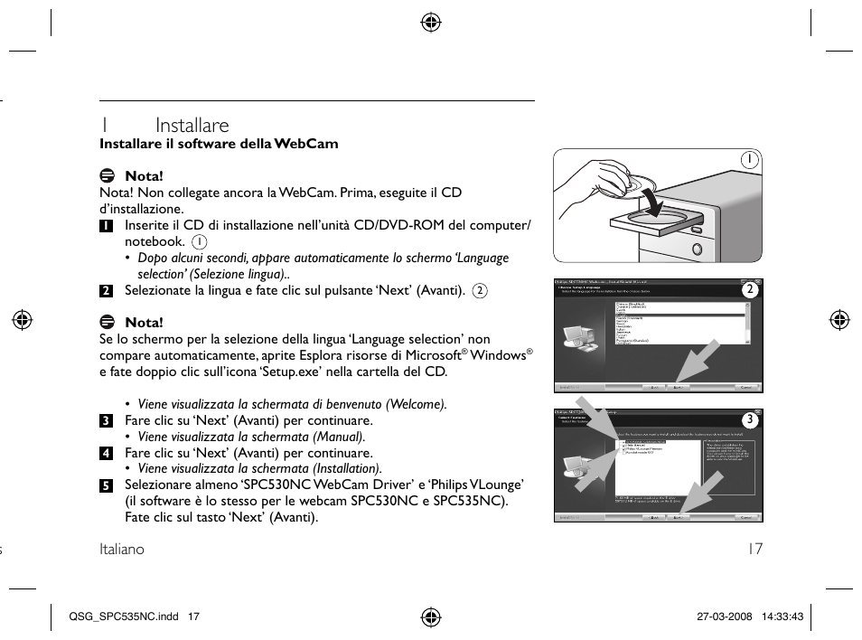 1 installare | Philips Webcam User Manual | Page 17 / 32