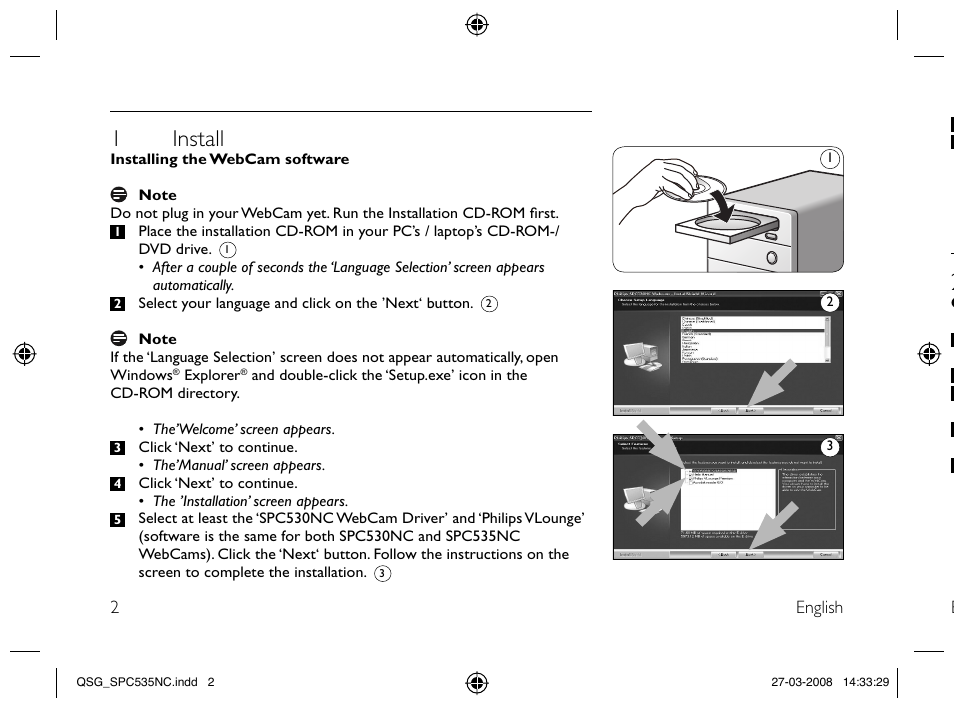 1 install | Philips Webcam User Manual | Page 2 / 32