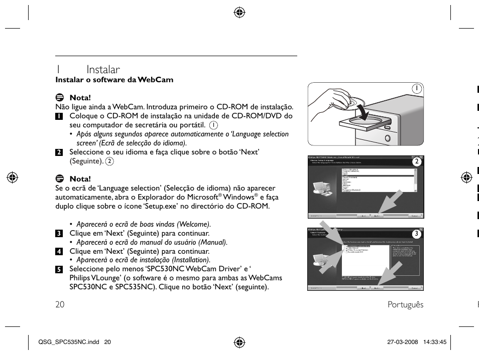 1 instalar | Philips Webcam User Manual | Page 20 / 32