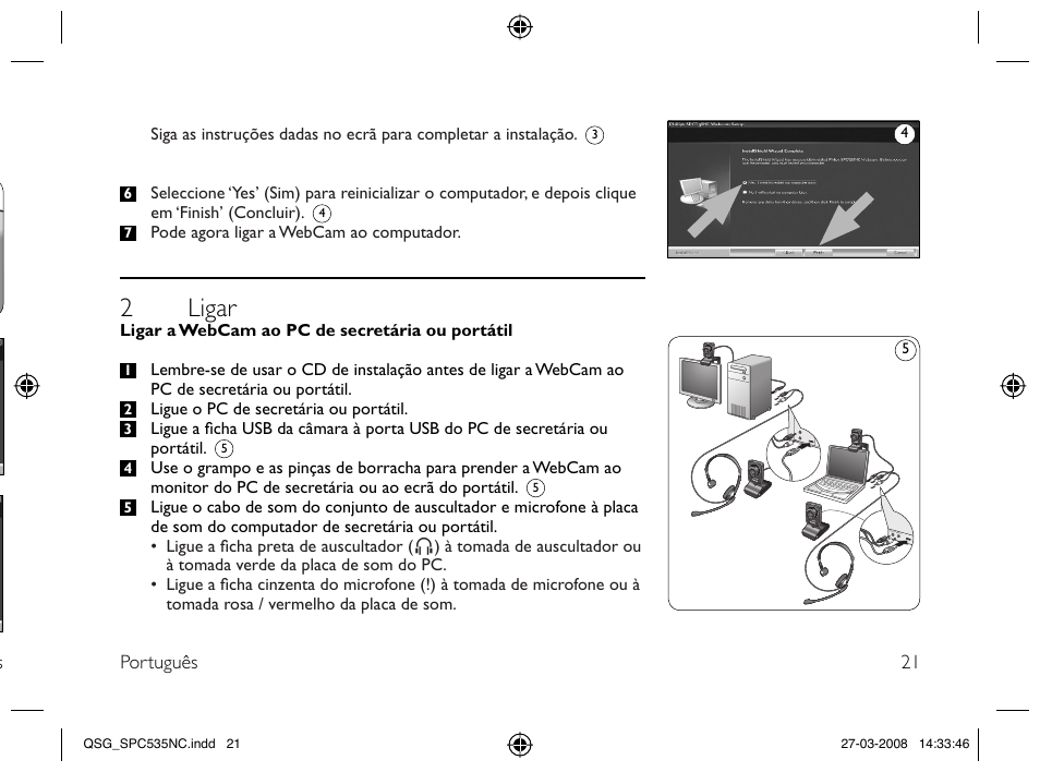 2 ligar | Philips Webcam User Manual | Page 21 / 32