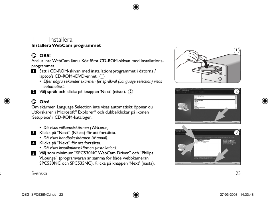 1 installera | Philips Webcam User Manual | Page 23 / 32