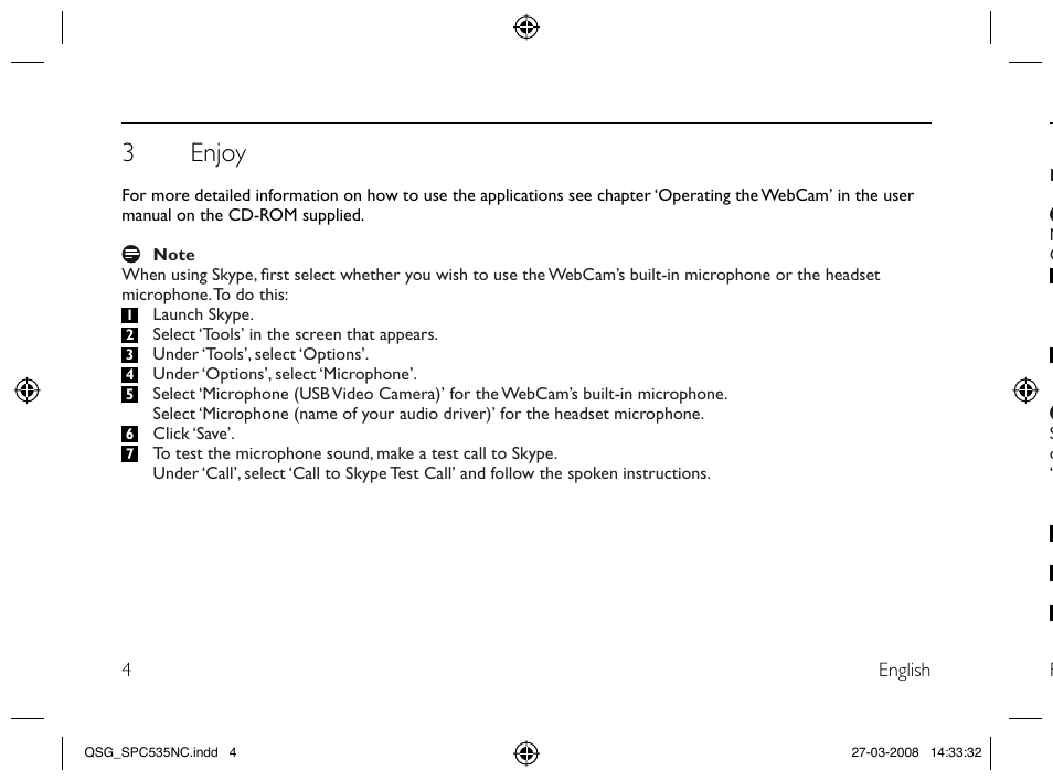 3 enjoy | Philips Webcam User Manual | Page 4 / 32