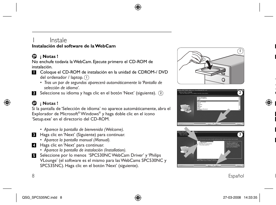 1 instale | Philips Webcam User Manual | Page 8 / 32