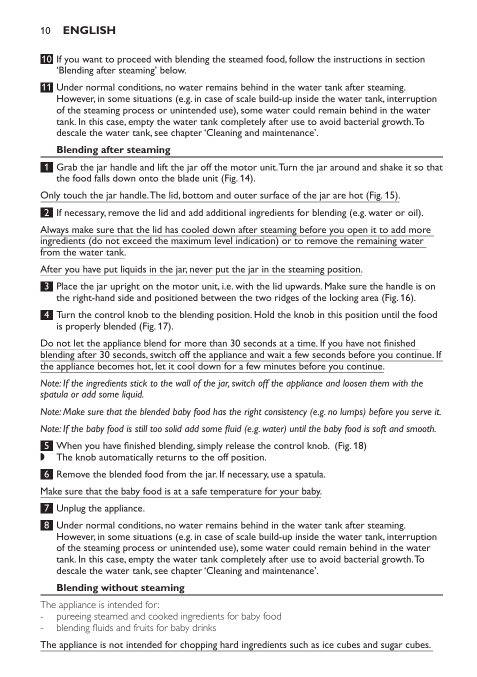 Blending after steaming, Blending without steaming | Philips AVENT Kombinierter Dampfgarer und Mixer User Manual | Page 10 / 100