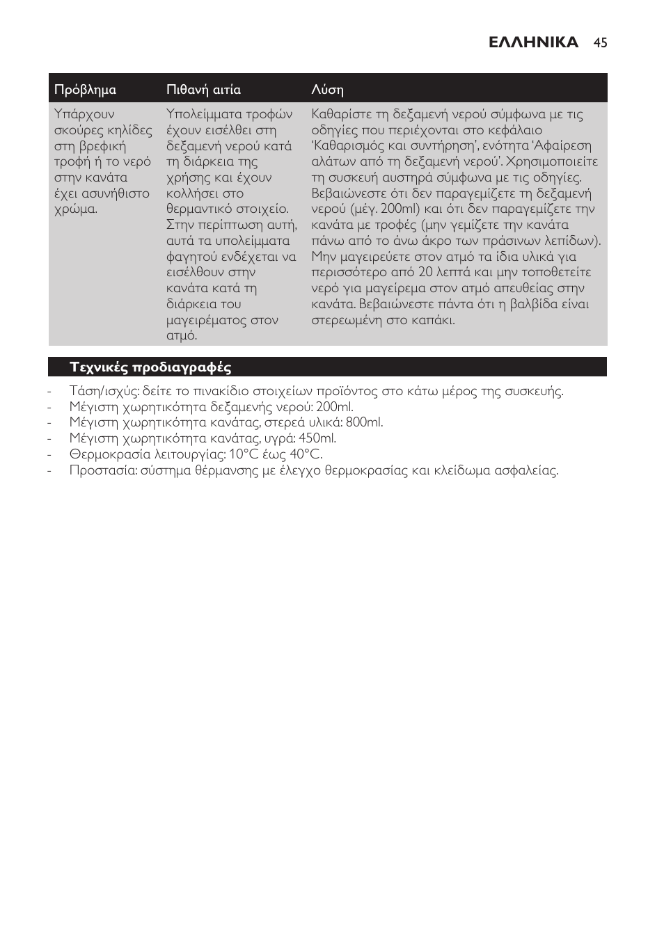 Τεχνικές προδιαγραφές | Philips AVENT Kombinierter Dampfgarer und Mixer User Manual | Page 45 / 100