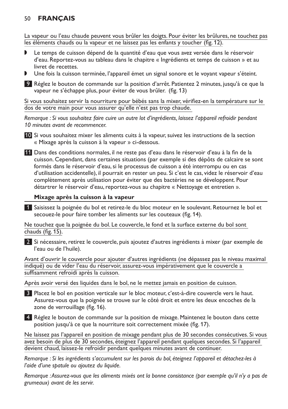 Mixage après la cuisson à la vapeur | Philips AVENT Kombinierter Dampfgarer und Mixer User Manual | Page 50 / 100