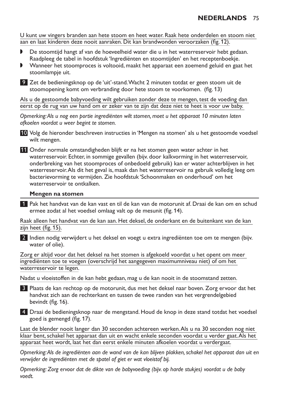 Mengen na stomen | Philips AVENT Kombinierter Dampfgarer und Mixer User Manual | Page 75 / 100