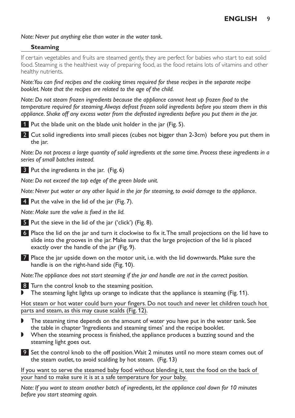 Steaming | Philips AVENT Kombinierter Dampfgarer und Mixer User Manual | Page 9 / 100