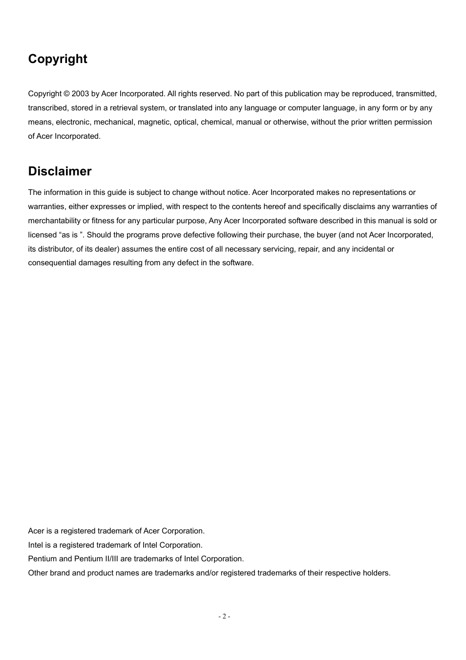 Copyright, Disclaimer | Acer AL1912 User Manual | Page 2 / 62