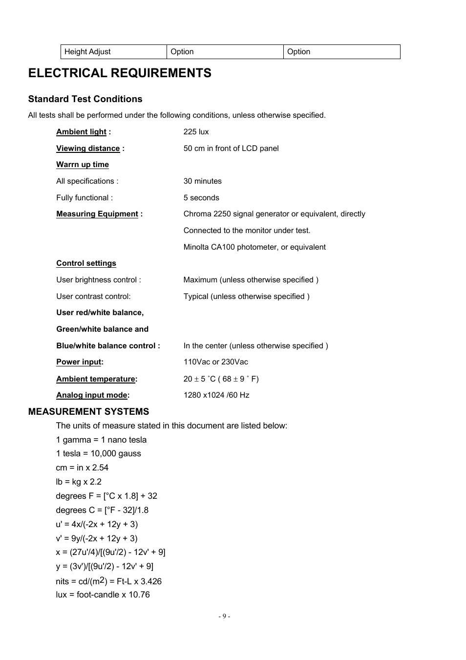Electrical requirements | Acer AL1912 User Manual | Page 9 / 62