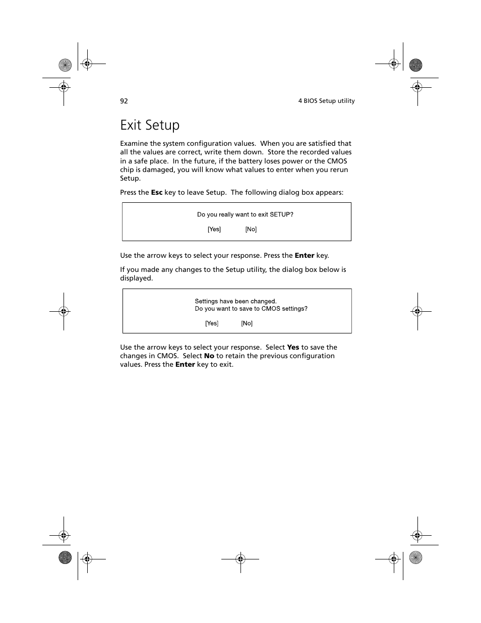 Exit setup | Acer Altos G500 User Manual | Page 102 / 124