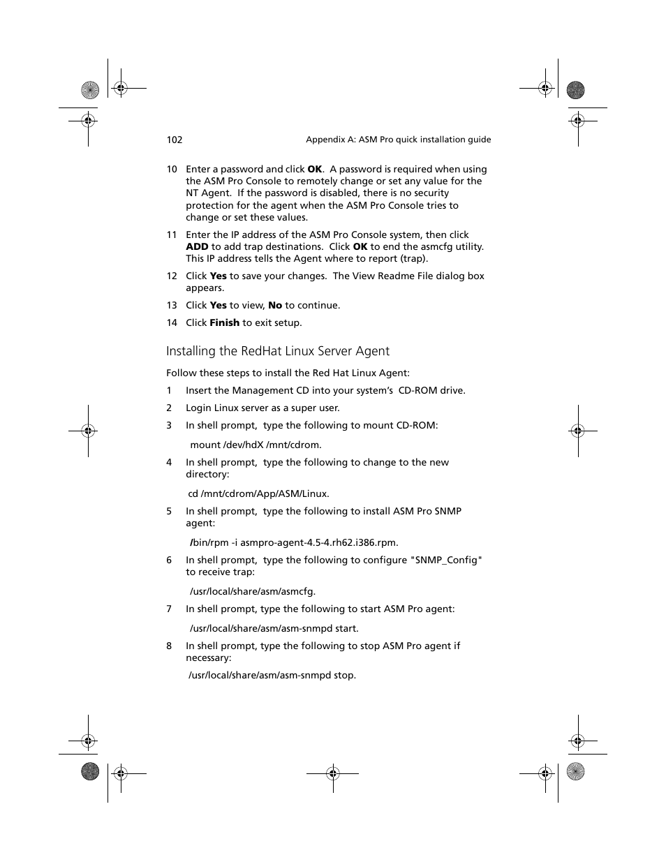 Installing the redhat linux server agent | Acer Altos G500 User Manual | Page 112 / 124