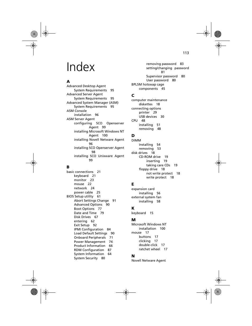 Index | Acer Altos G500 User Manual | Page 123 / 124