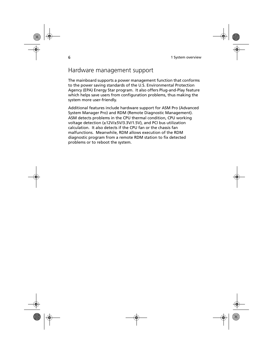 Hardware management support | Acer Altos G500 User Manual | Page 16 / 124