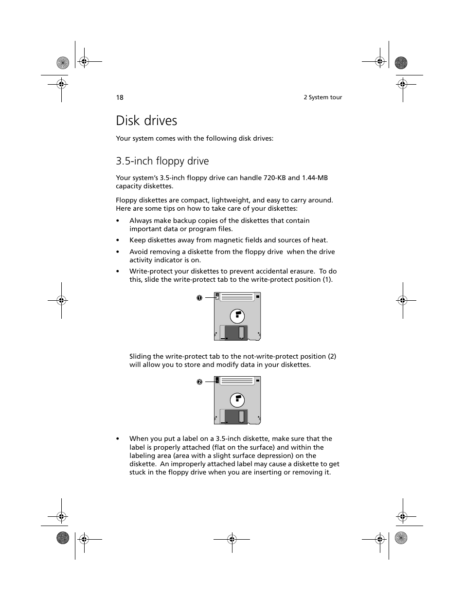 Disk drives, Inch floppy drive | Acer Altos G500 User Manual | Page 28 / 124