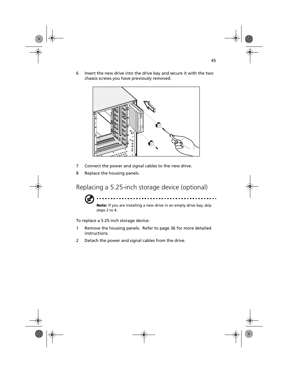 Replacing a 5.25-inch storage device (optional) | Acer Altos G500 User Manual | Page 55 / 124