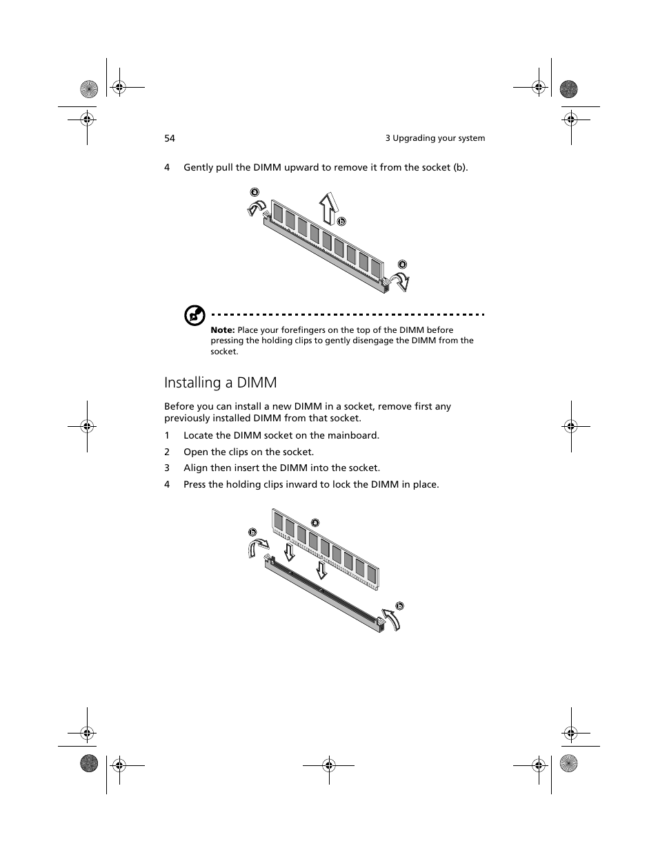 Installing a dimm | Acer Altos G500 User Manual | Page 64 / 124