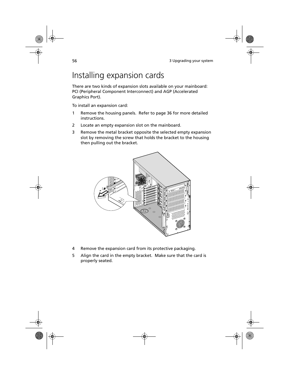 Installing expansion cards | Acer Altos G500 User Manual | Page 66 / 124