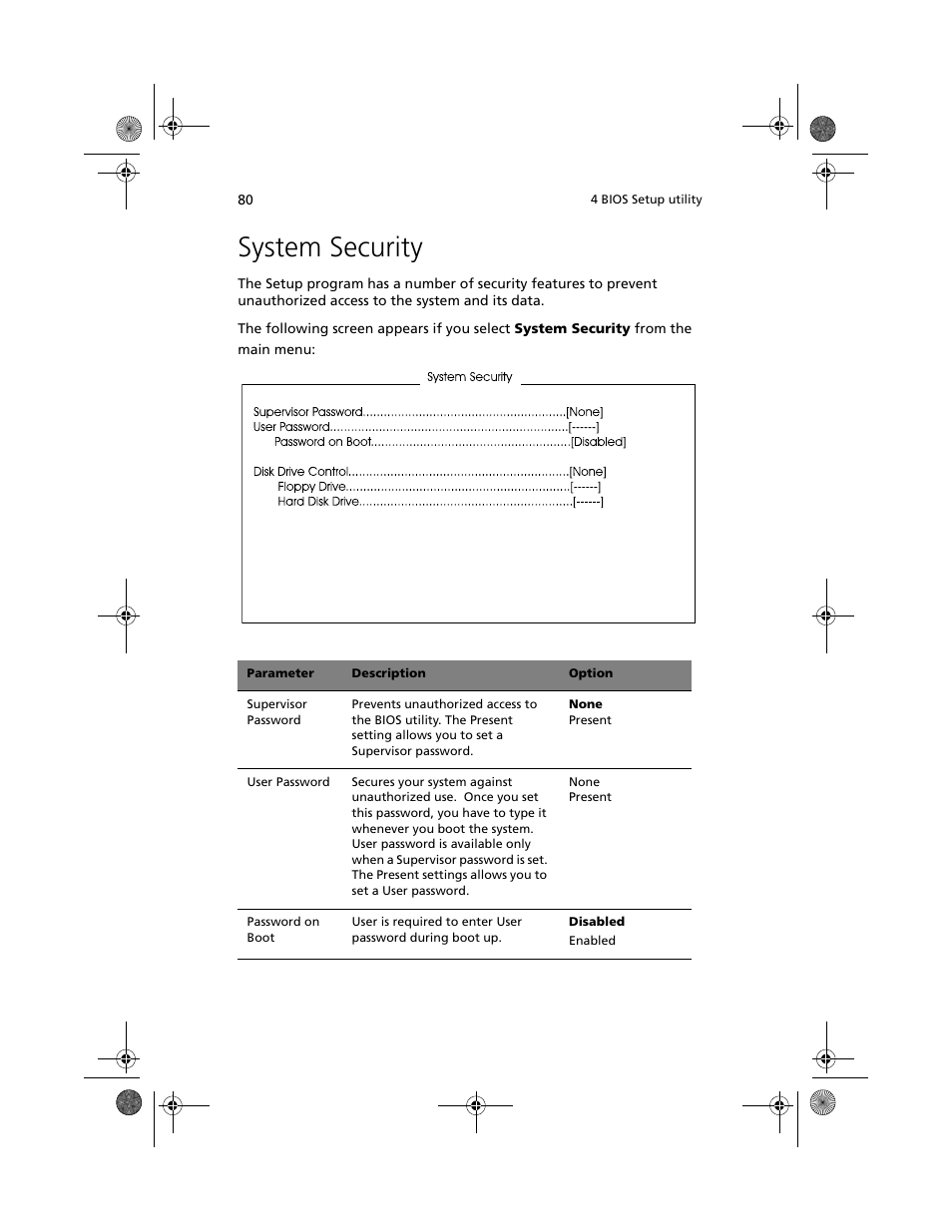 System security | Acer Altos G500 User Manual | Page 90 / 124