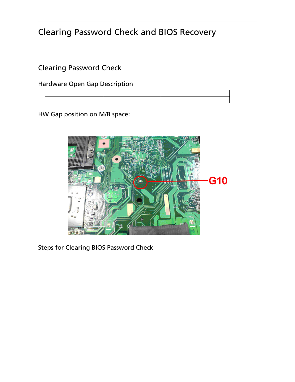 Clearing password check and bios recovery, Clearing password check, Steps for clearing bios password check | Acer 5730Z/5330 User Manual | Page 129 / 172