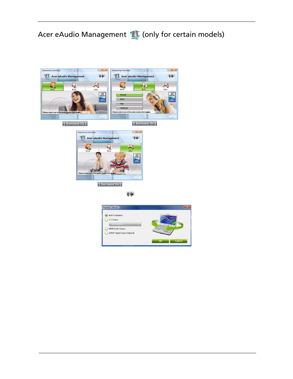Acer eaudio management, Only for certain models) | Acer 5730Z/5330 User Manual | Page 27 / 172