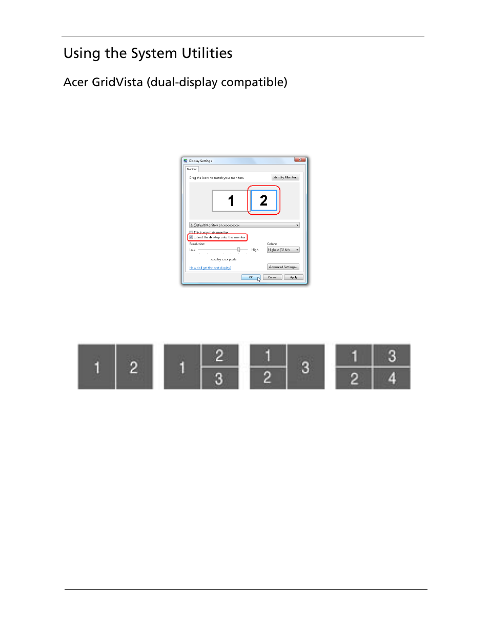 Using the system utilities, Acer gridvista (dual-display compatible) | Acer 5730Z/5330 User Manual | Page 34 / 172