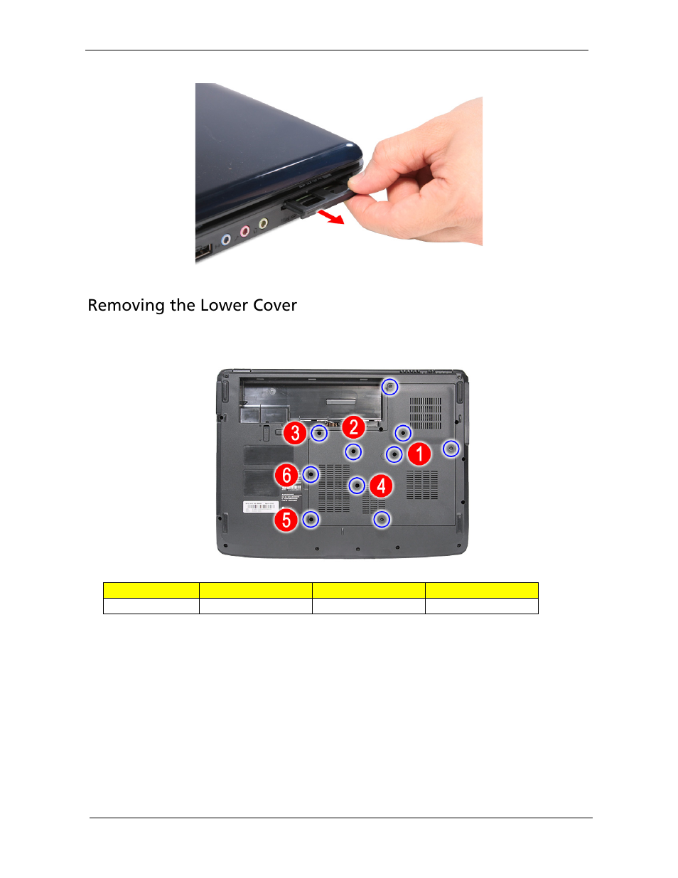 Removing the lower cover | Acer 5730Z/5330 User Manual | Page 62 / 172