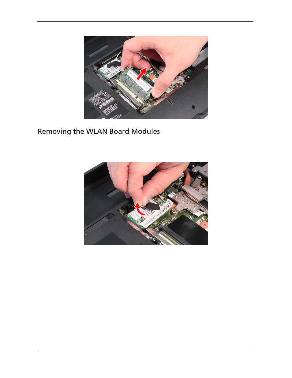 Removing the wlan board modules | Acer 5730Z/5330 User Manual | Page 64 / 172