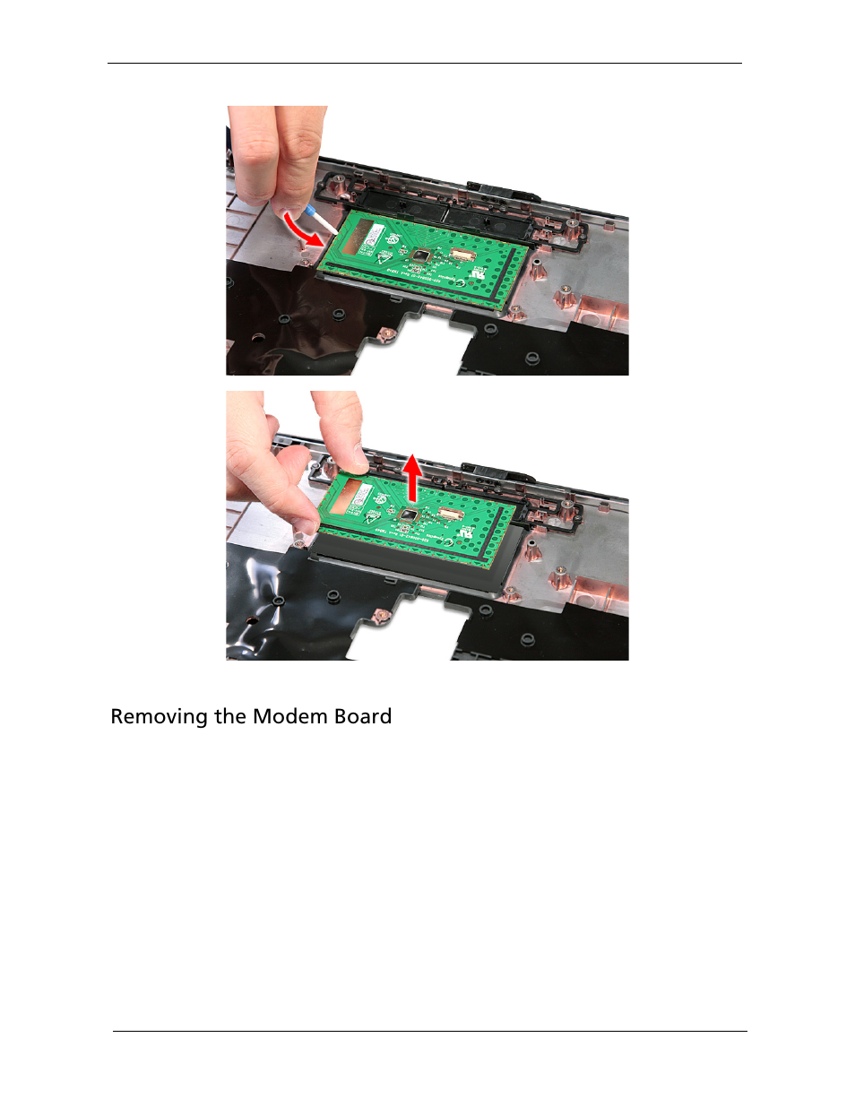 Removing the modem board | Acer 5730Z/5330 User Manual | Page 90 / 172