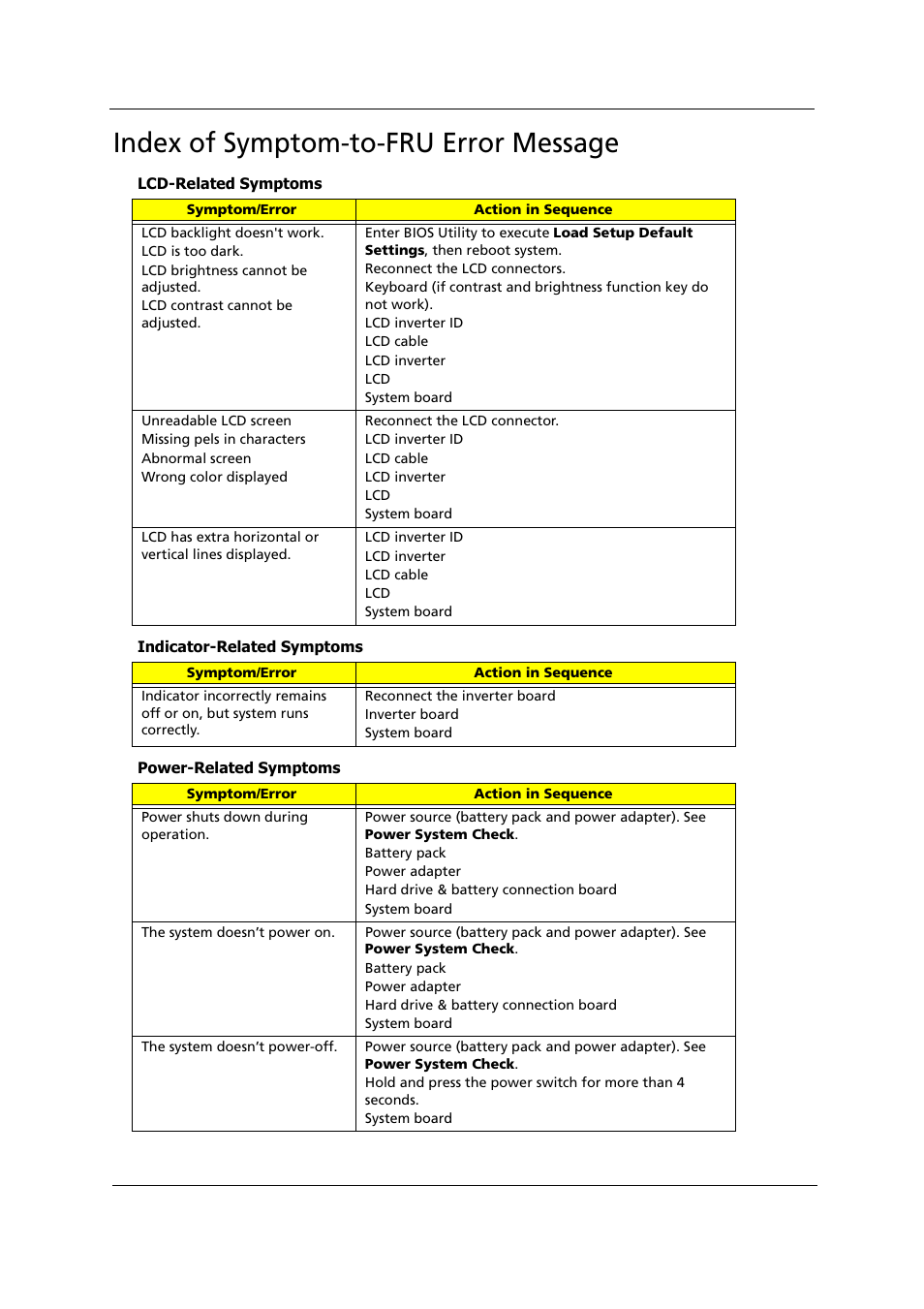 Index of symptom-to-fru error message | Acer 1000 User Manual | Page 103 / 122