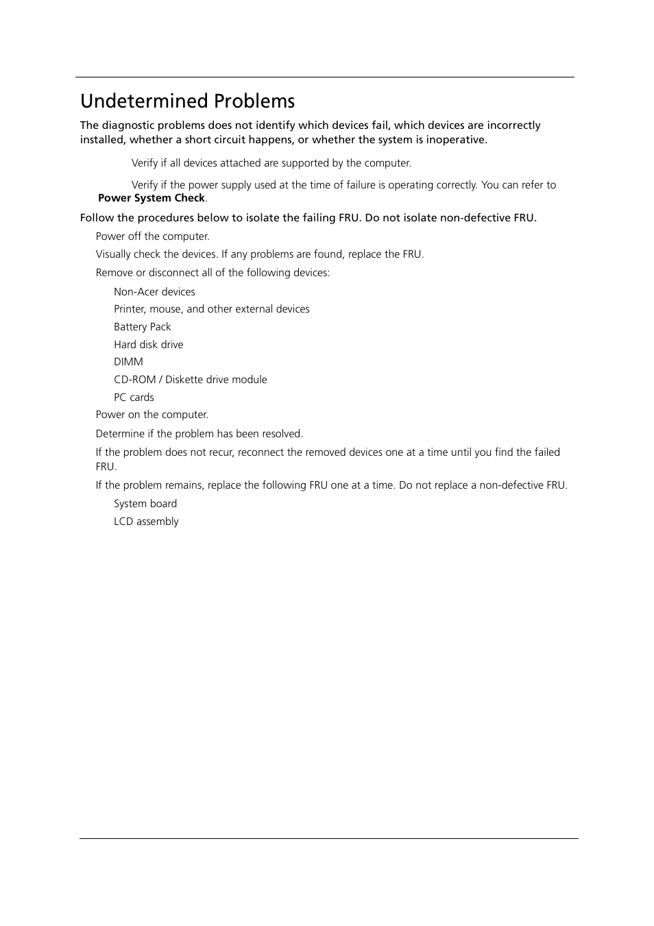 Undetermined problems | Acer 1000 User Manual | Page 108 / 122