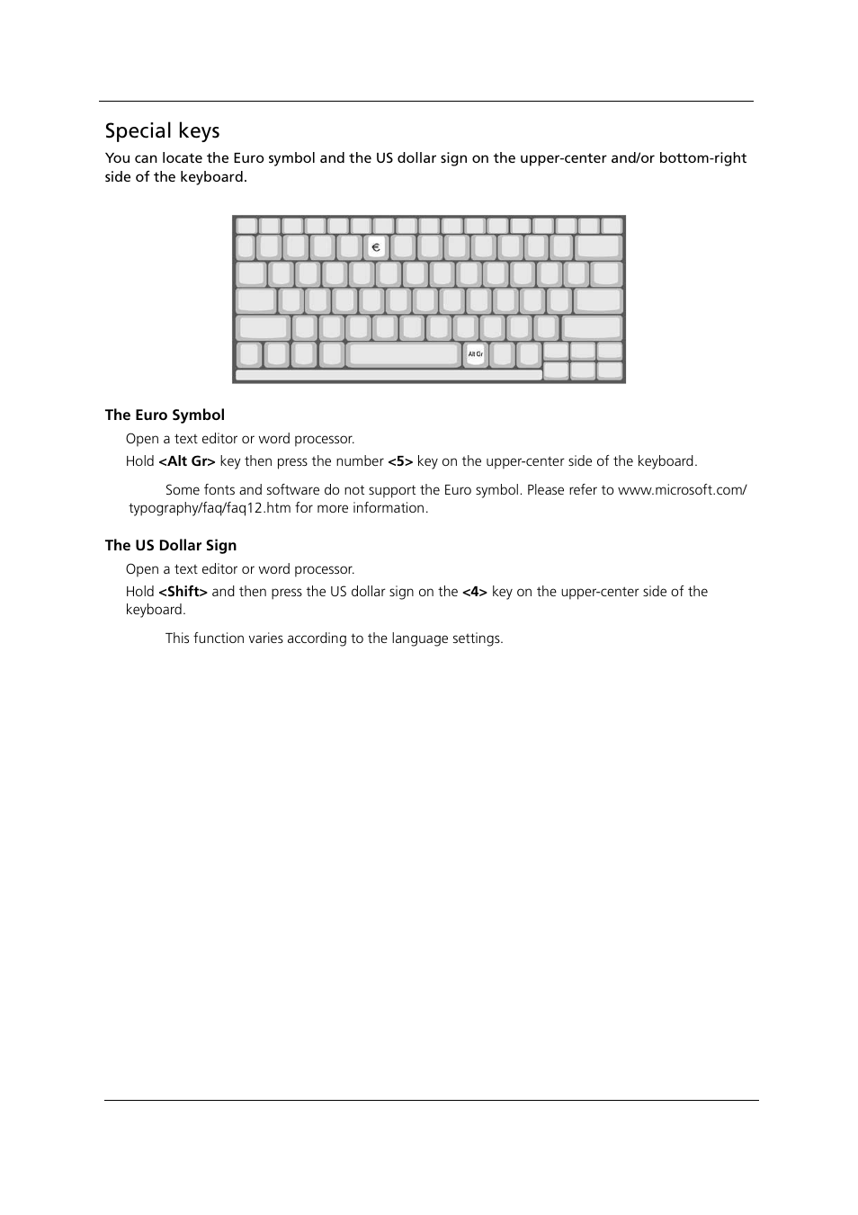 Special keys | Acer 1000 User Manual | Page 28 / 122