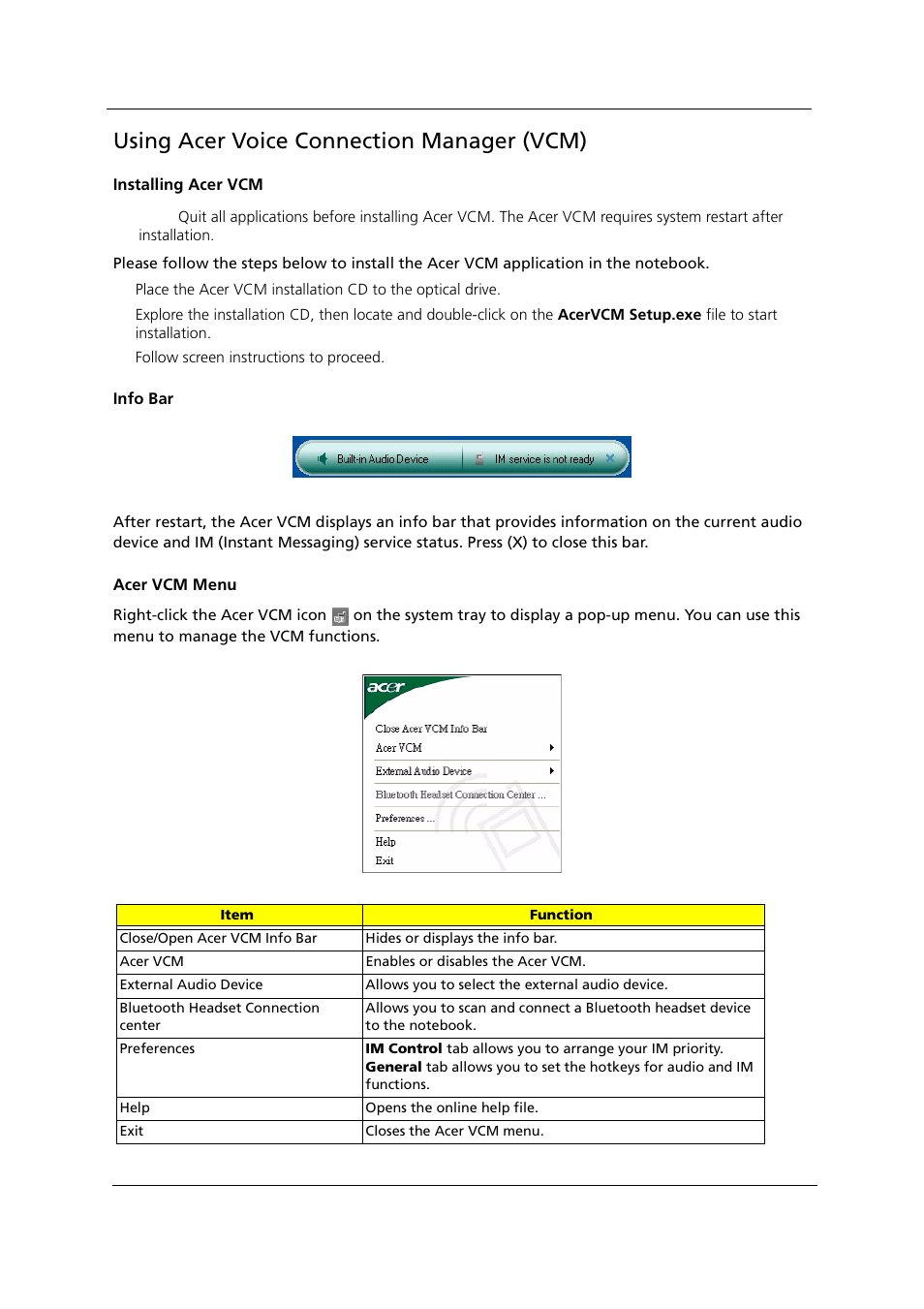 Using acer voice connection manager (vcm) | Acer 1000 User Manual | Page 32 / 122