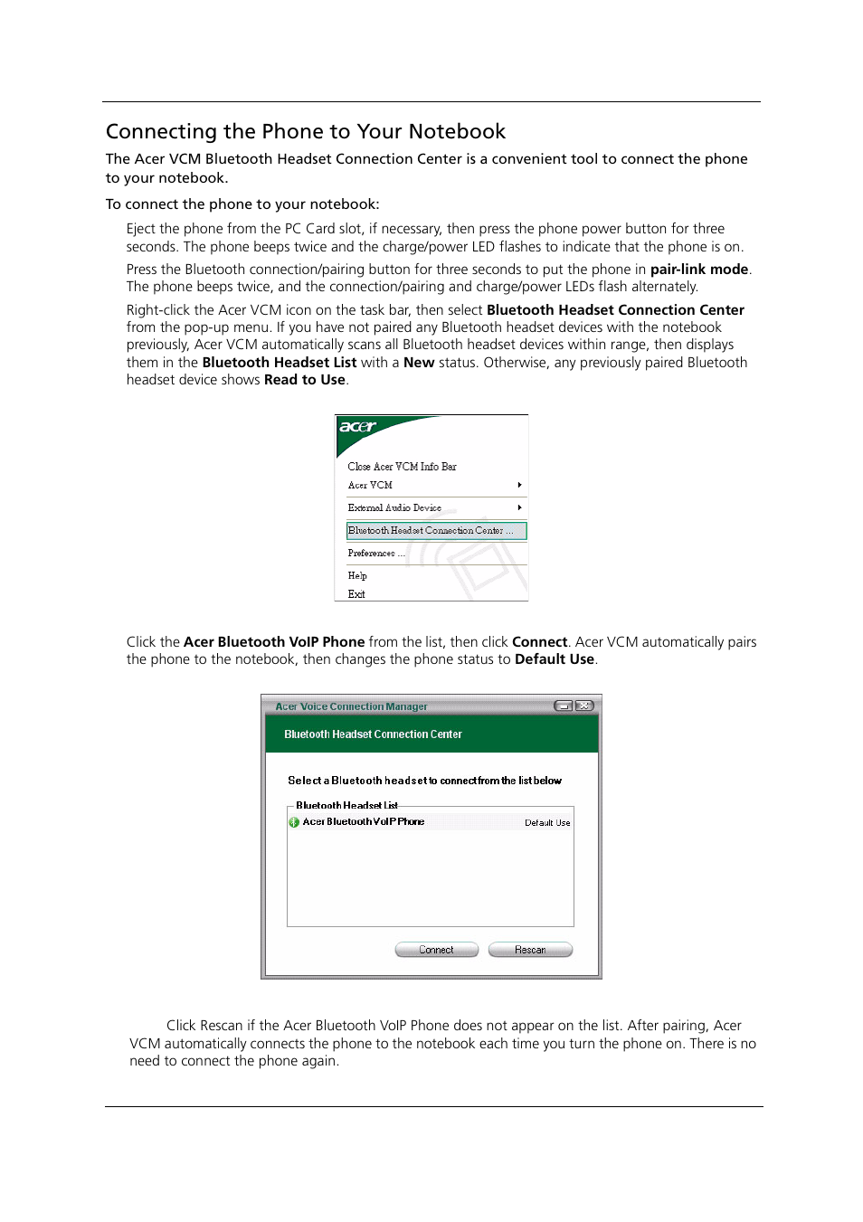 Connecting the phone to your notebook | Acer 1000 User Manual | Page 33 / 122