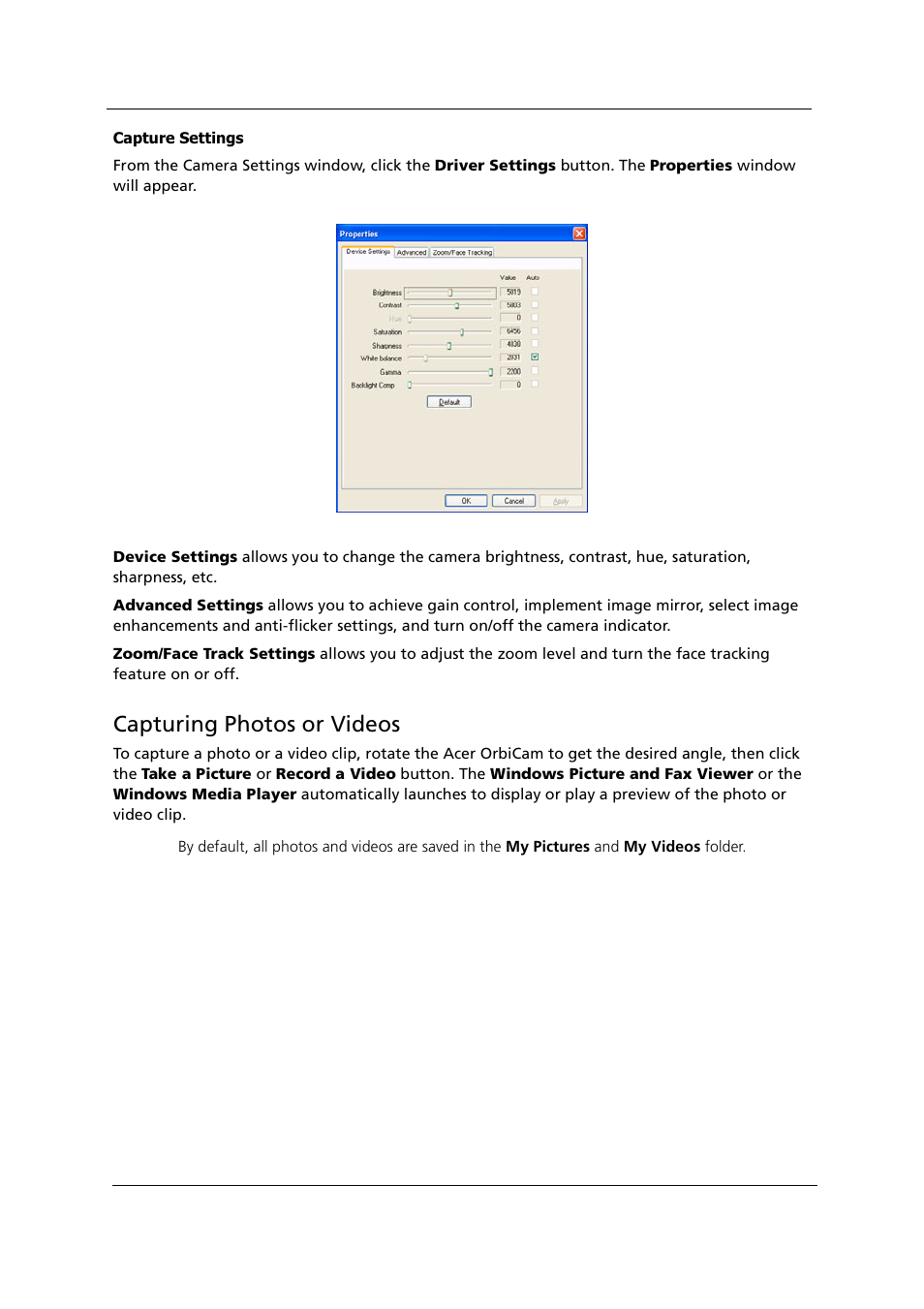 Capturing photos or videos | Acer 1000 User Manual | Page 38 / 122