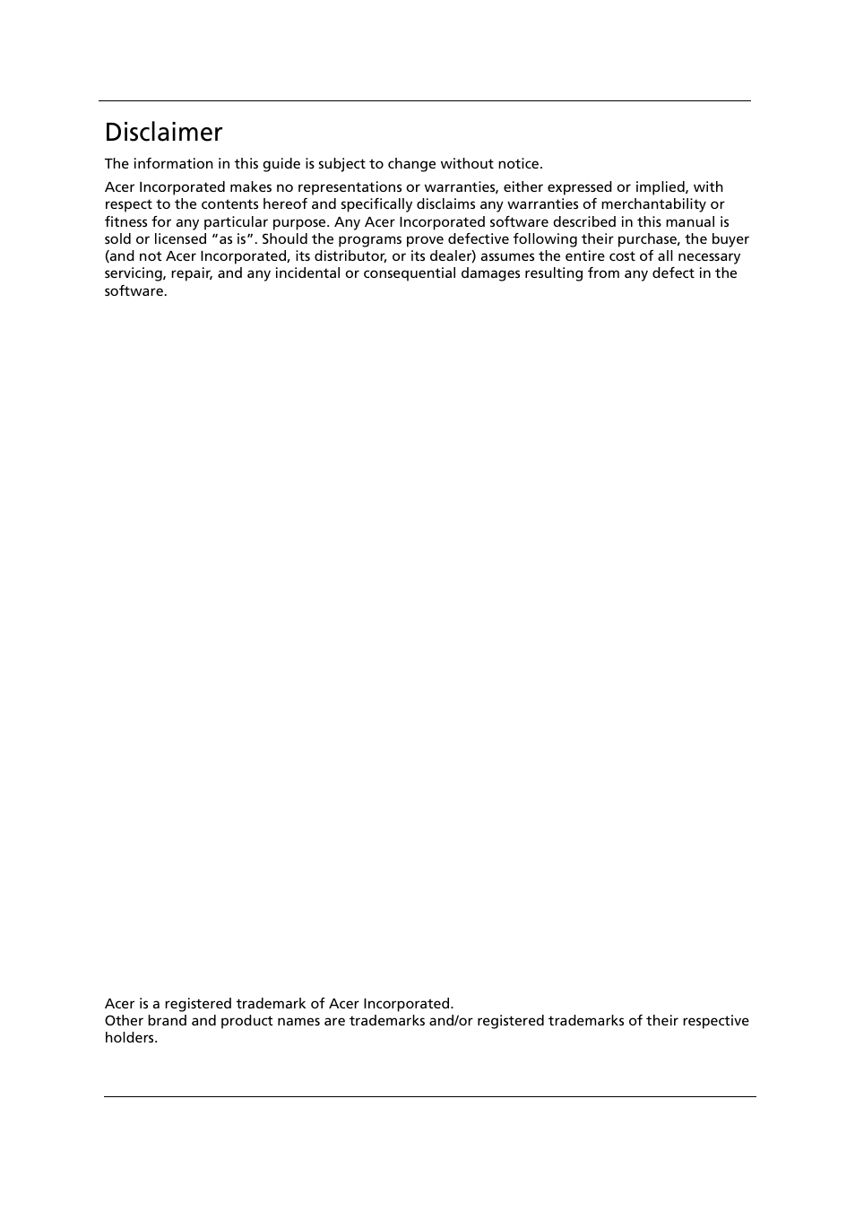 Disclaimer | Acer 1000 User Manual | Page 4 / 122