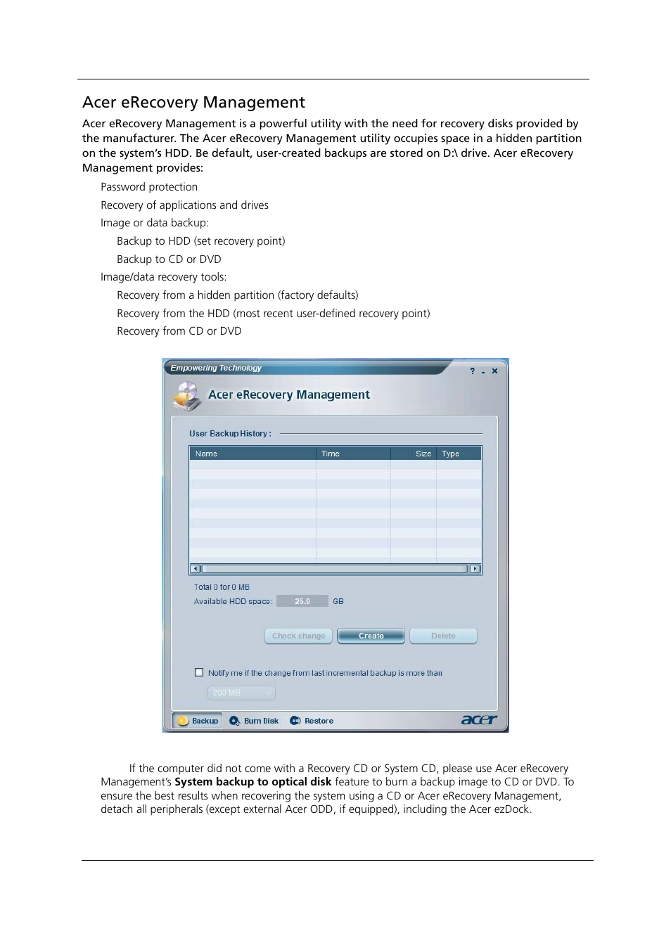 Acer erecovery management | Acer 1000 User Manual | Page 48 / 122