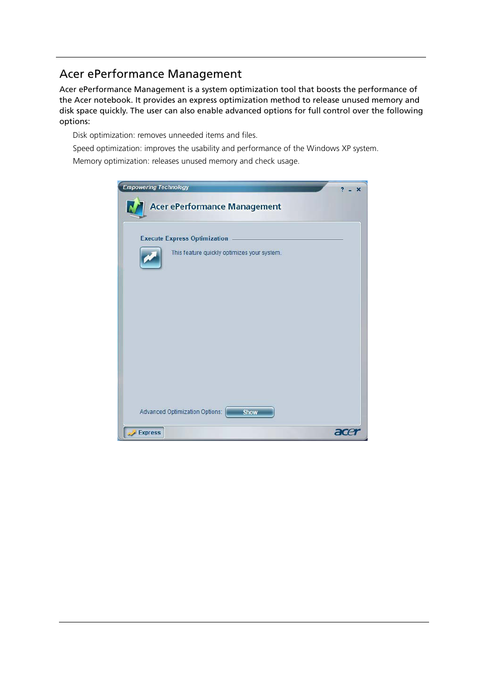 Acer eperformance management | Acer 1000 User Manual | Page 50 / 122