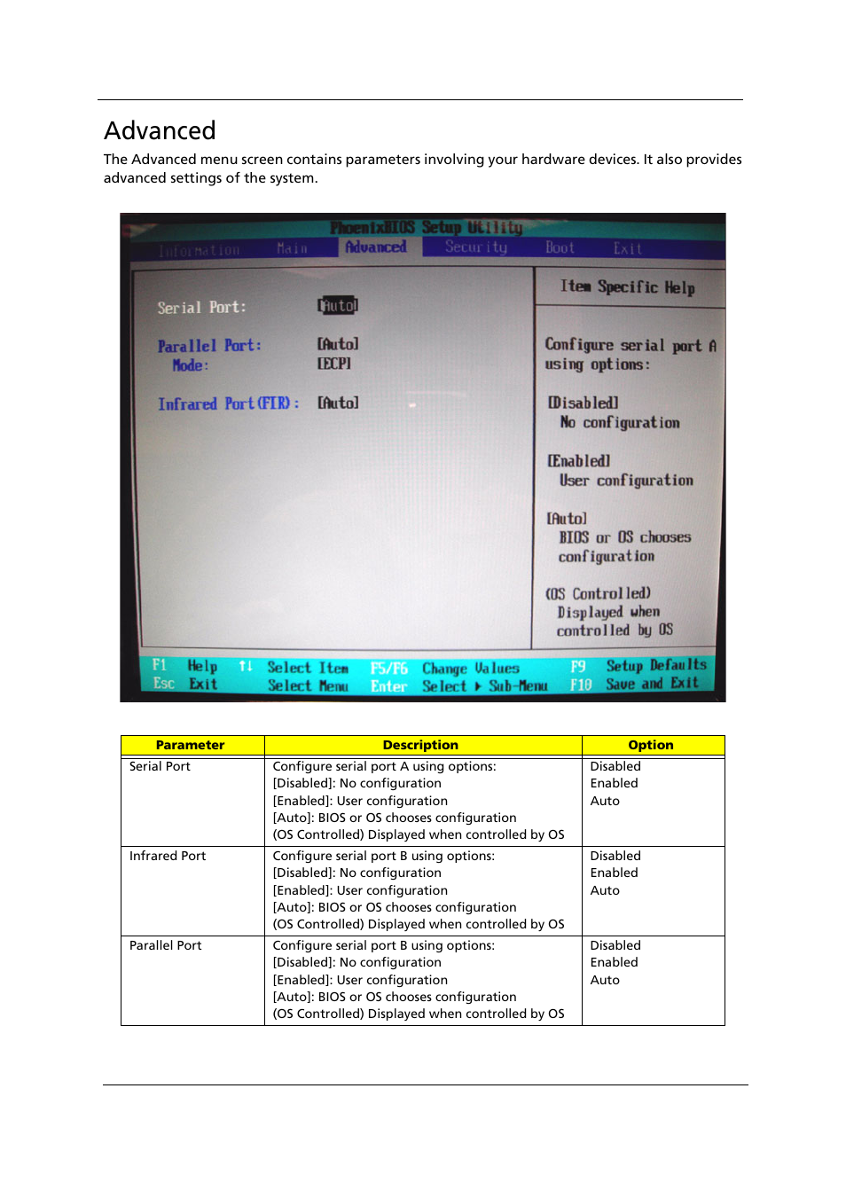 Advanced | Acer 1000 User Manual | Page 66 / 122
