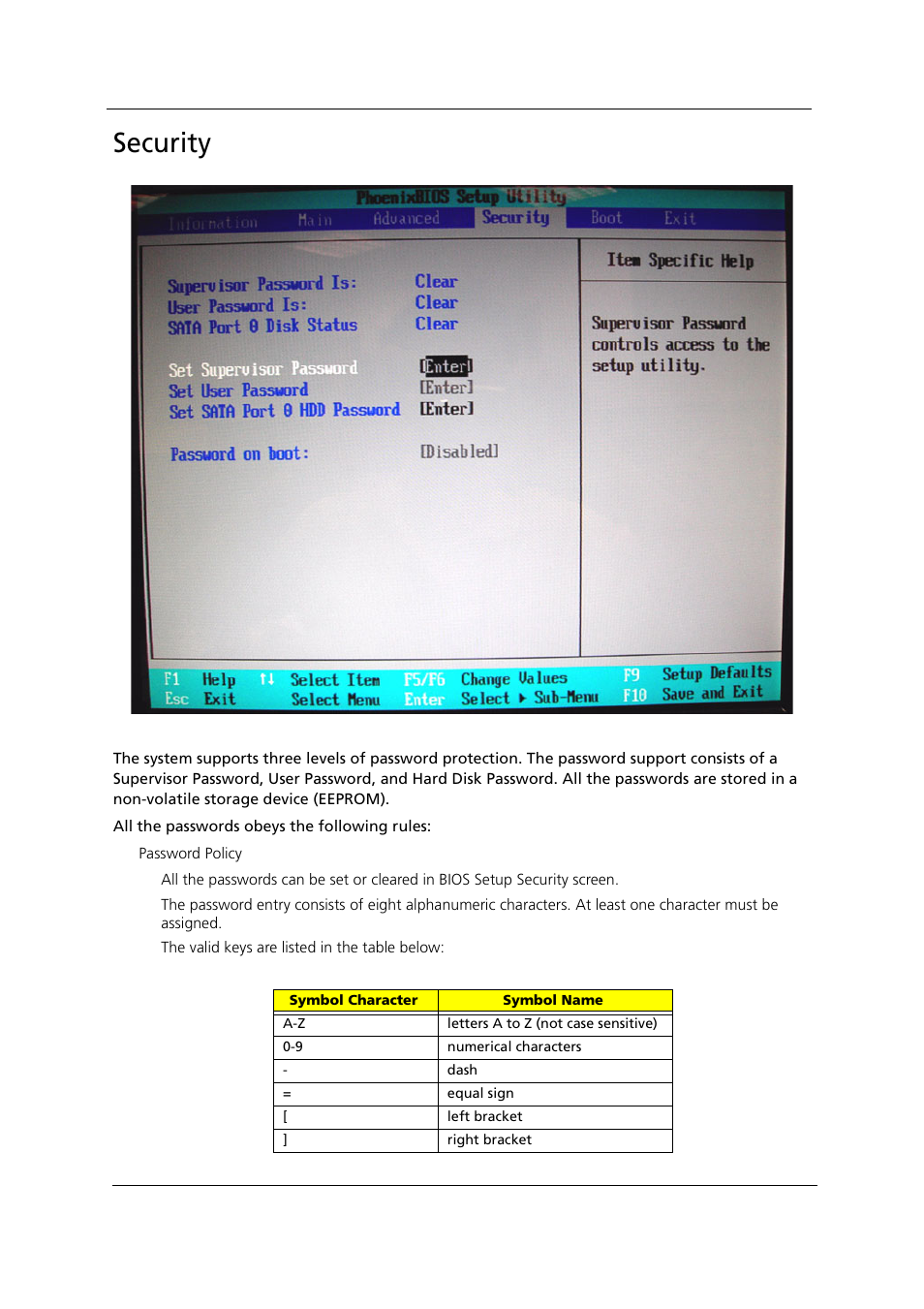 Security | Acer 1000 User Manual | Page 68 / 122