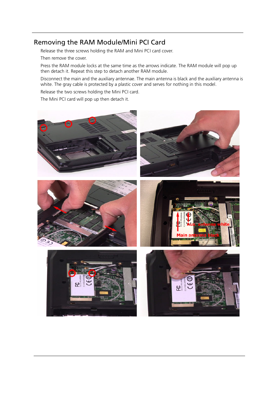 Removing the ram module/mini pci card | Acer 1000 User Manual | Page 79 / 122