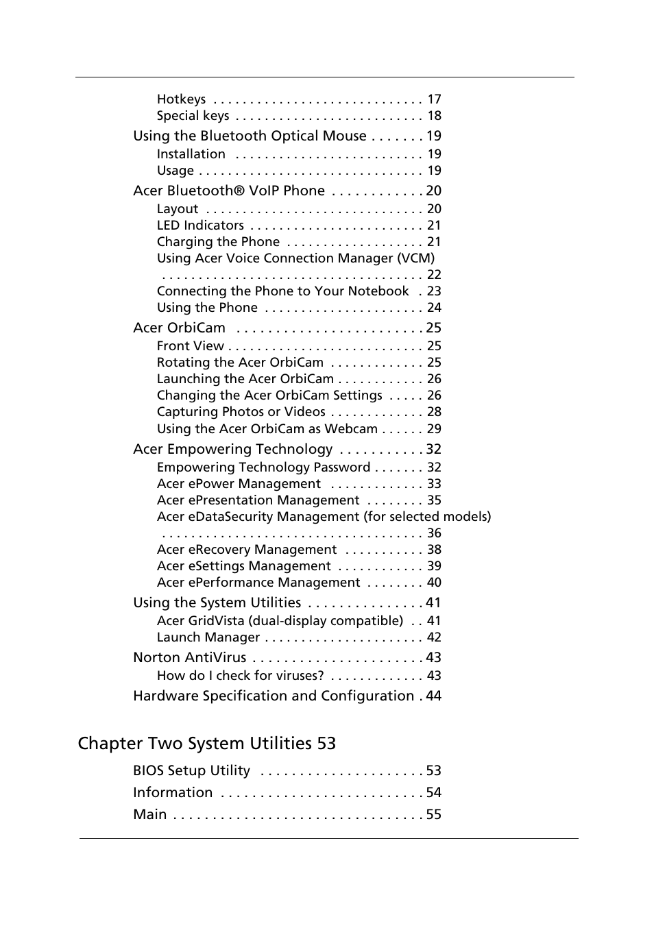 Chapter two system utilities 53 | Acer 1000 User Manual | Page 8 / 122