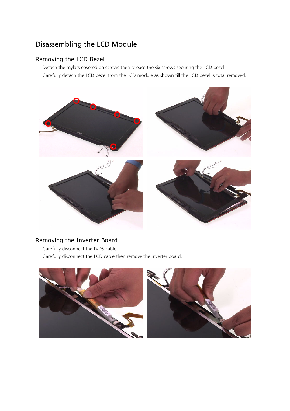 Disassembling the lcd module | Acer 1000 User Manual | Page 86 / 122